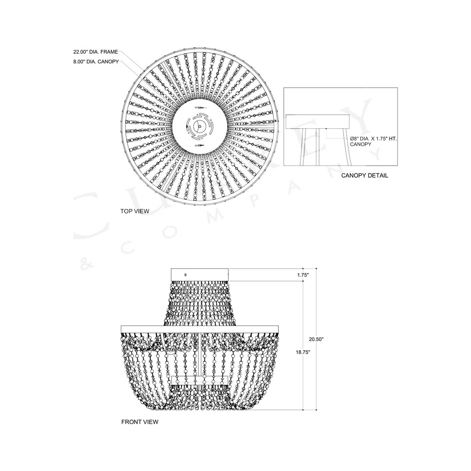 Mademoiselle LED Semi Flush Mount Ceiling Light - line drawing.