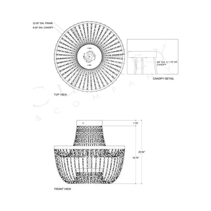 Mademoiselle LED Semi Flush Mount Ceiling Light - line drawing.