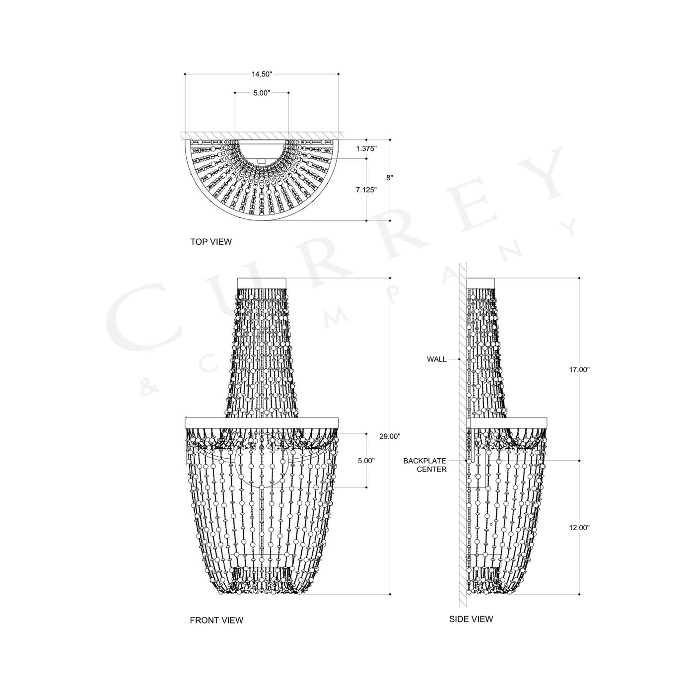 Mademoiselle LED Wall Light - line drawing.