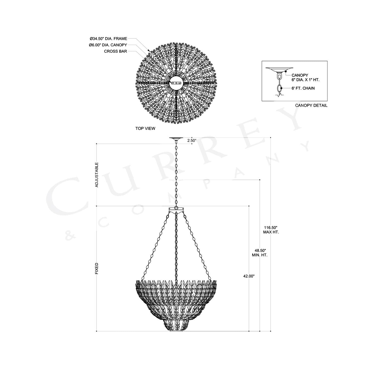 Magnum Opus 1099 Chandelier - line drawing.