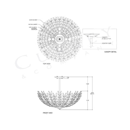 Magnum Opus Semi Flush Mount Ceiling Light - line drawing.