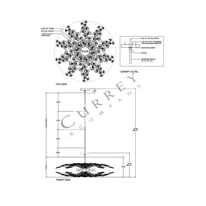 Maidenhair Semi Flush Mount Ceiling Light - line drawing.