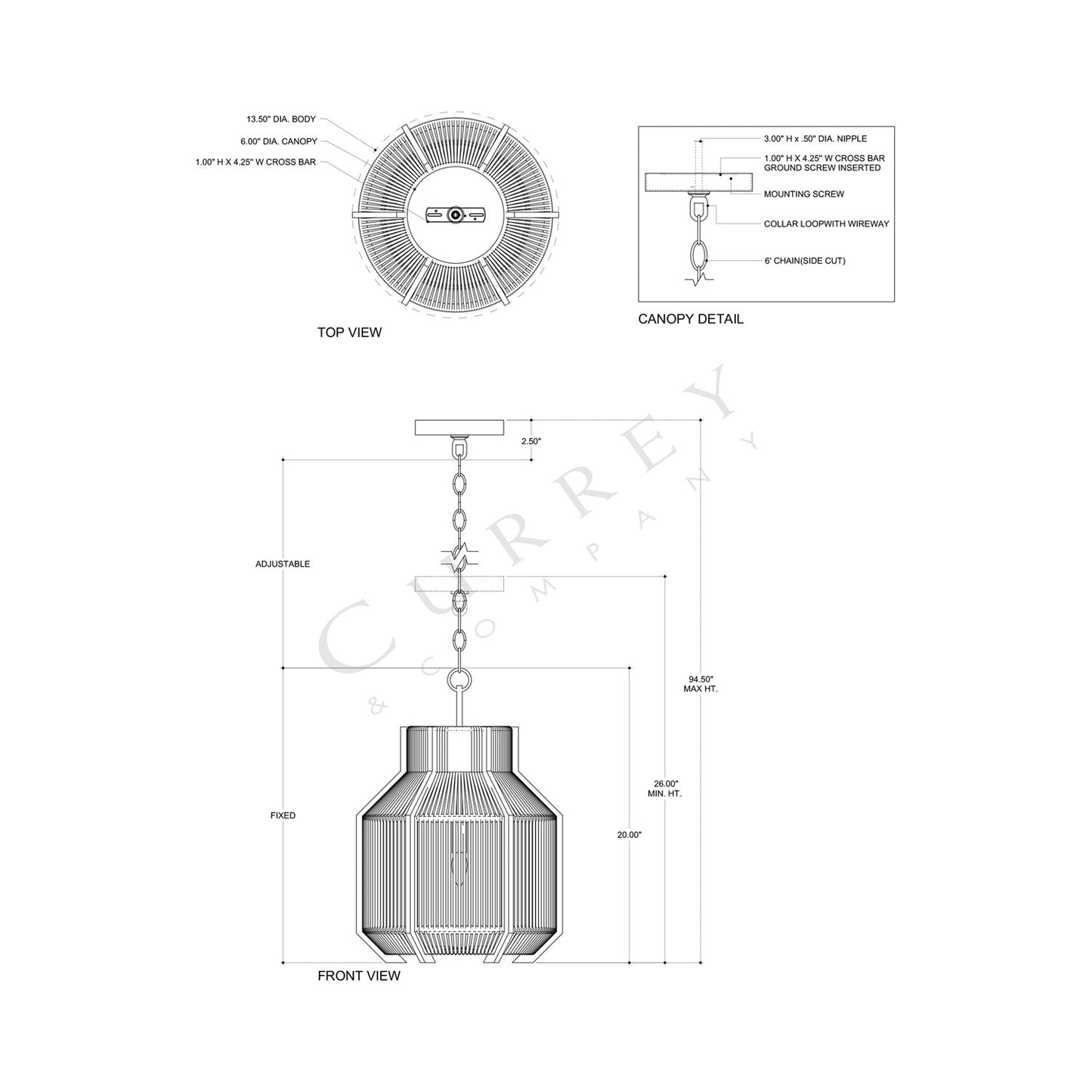 Mali Pendant Light - line drawing.