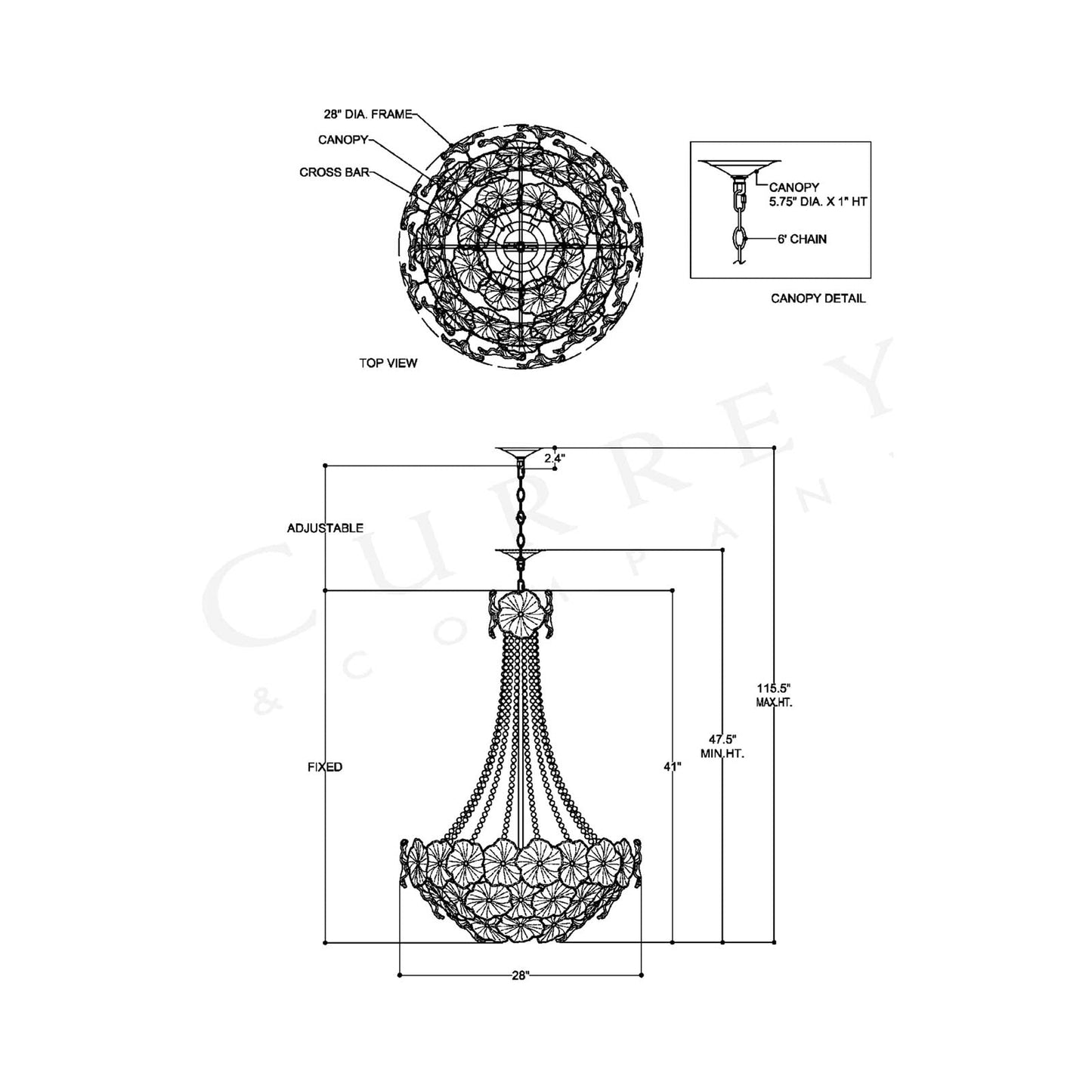Mallow Empire Chandelier - line drawing.