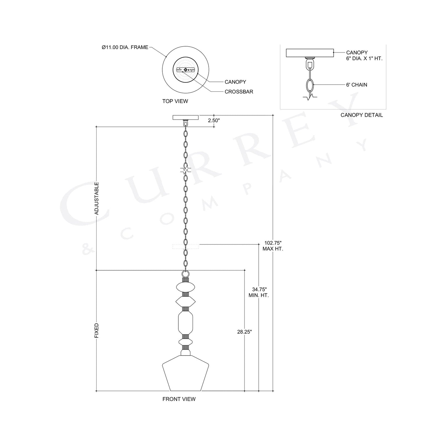 Mandeville Pendant Light - line drawing.