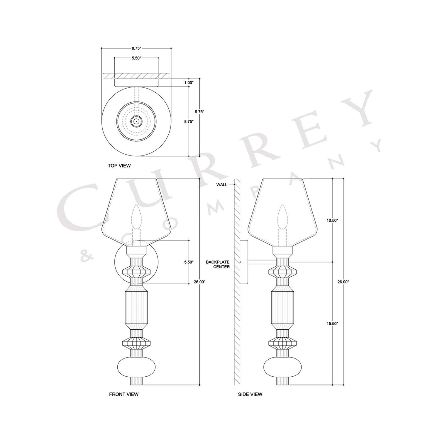 Mandeville Wall Light - line drawing.