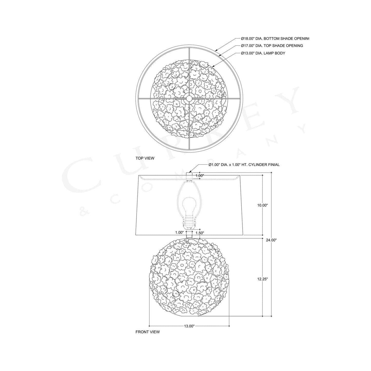 Mantilla Table Lamp - line drawing.