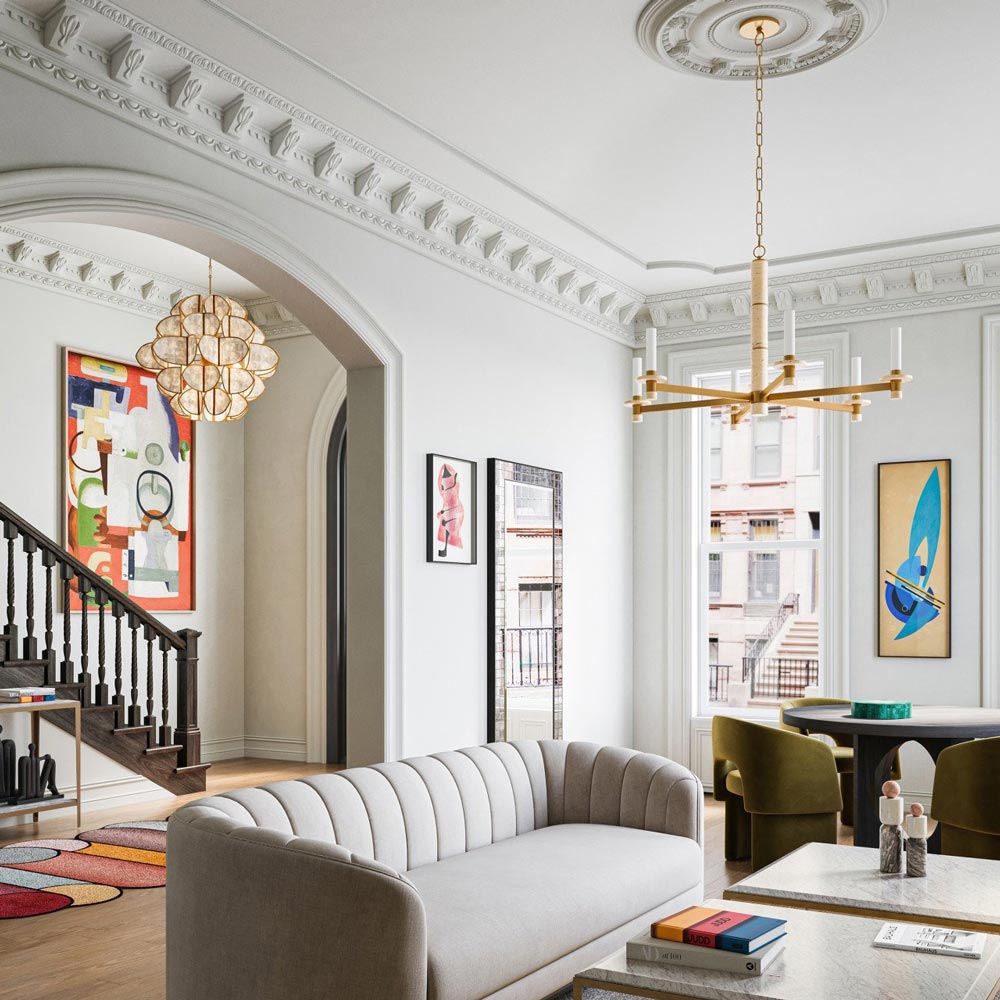 Marcelo Chandelier in living room.