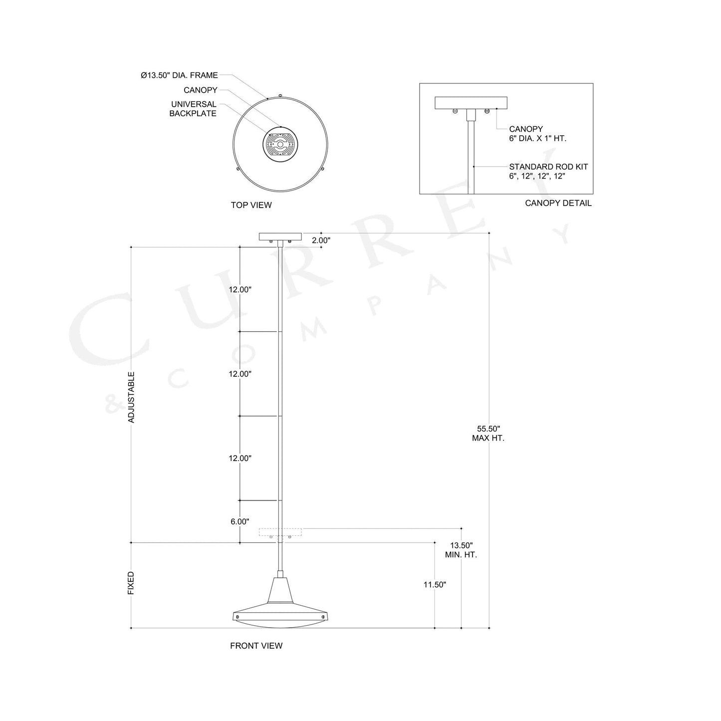 Mariner Outdoor Pendant Light - line drawing.