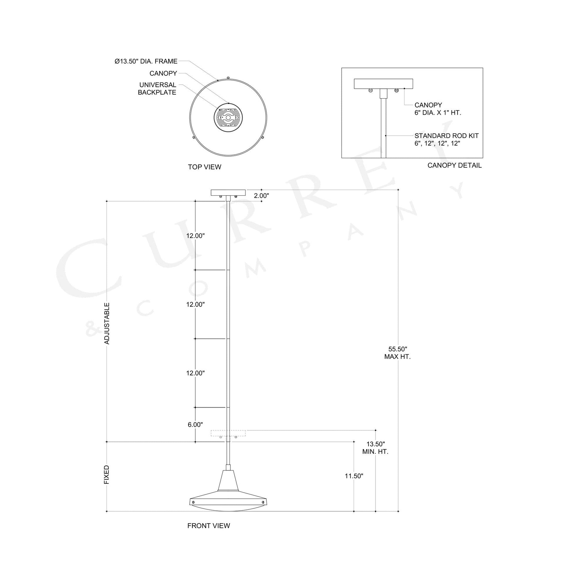Mariner Outdoor Pendant Light - line drawing.