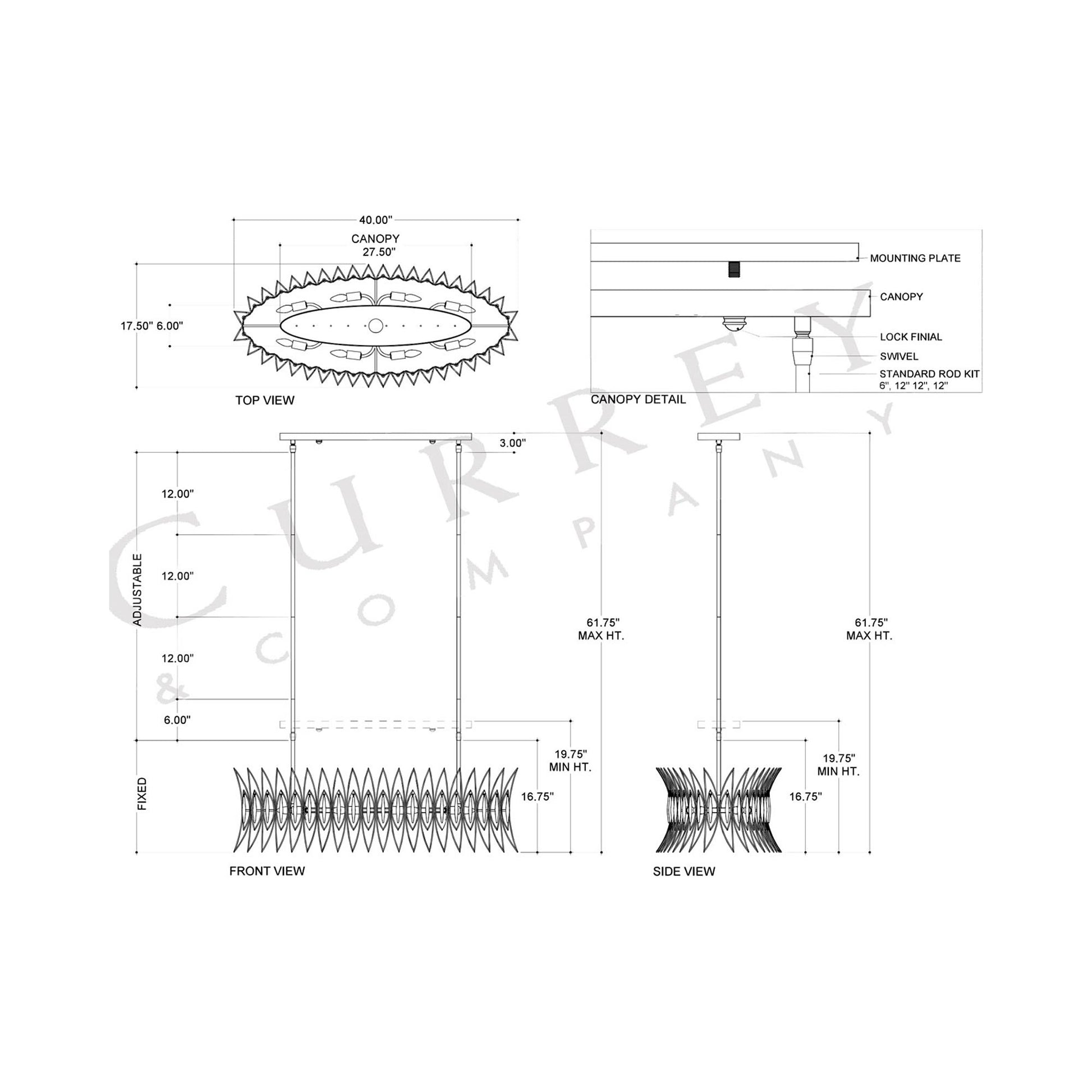 Marquise Oval Chandelier - line drawing.
