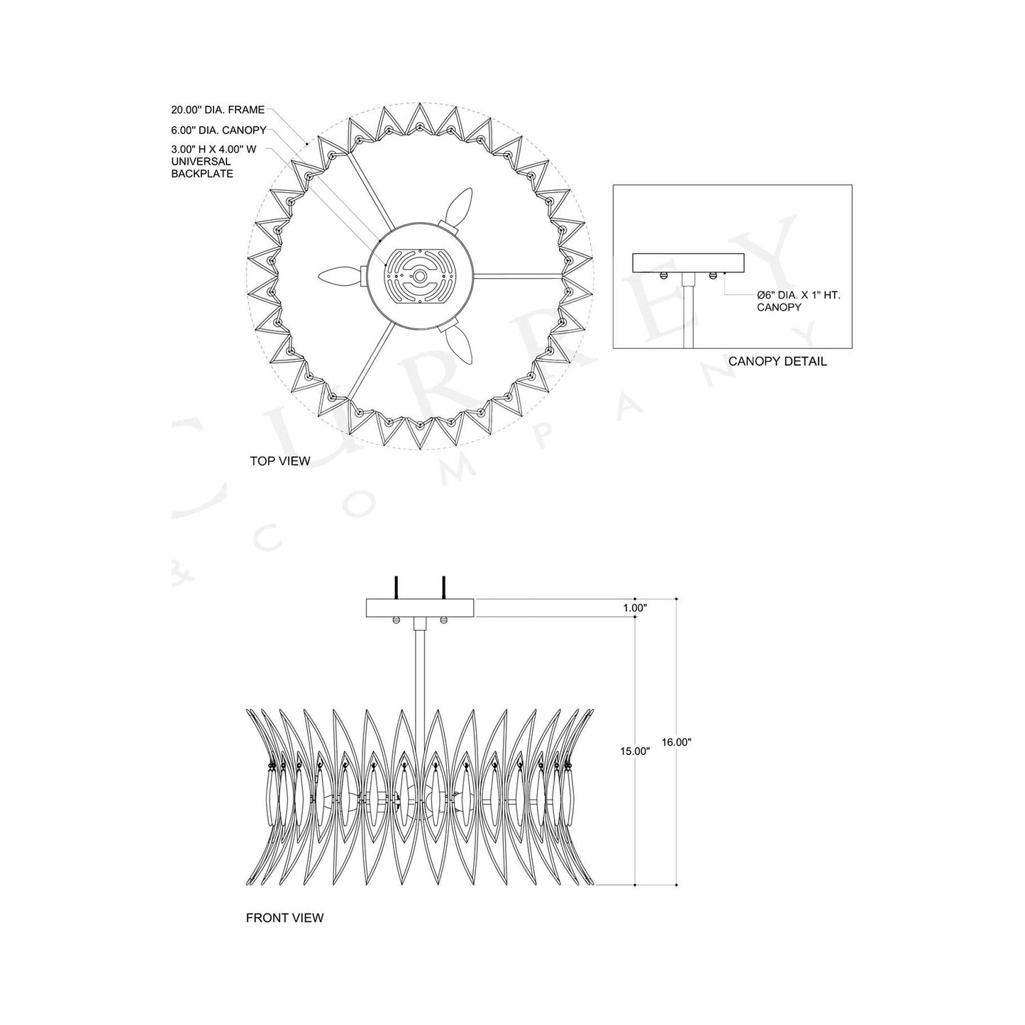 Marquise Semi Flush Mount Ceiling Light - line drawing.