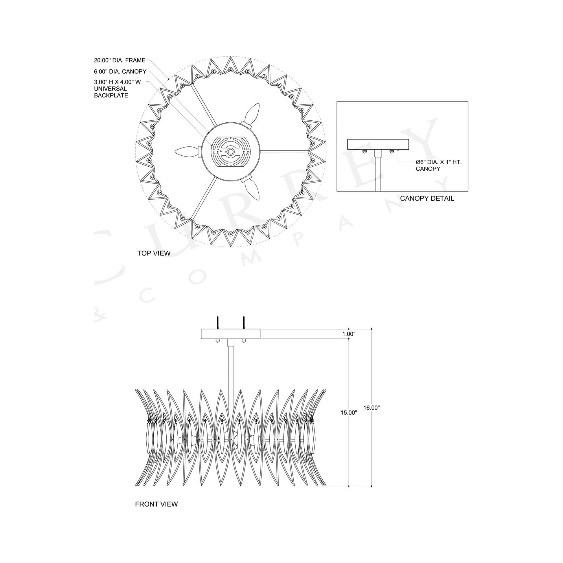 Marquise Semi Flush Mount Ceiling Light - line drawing.