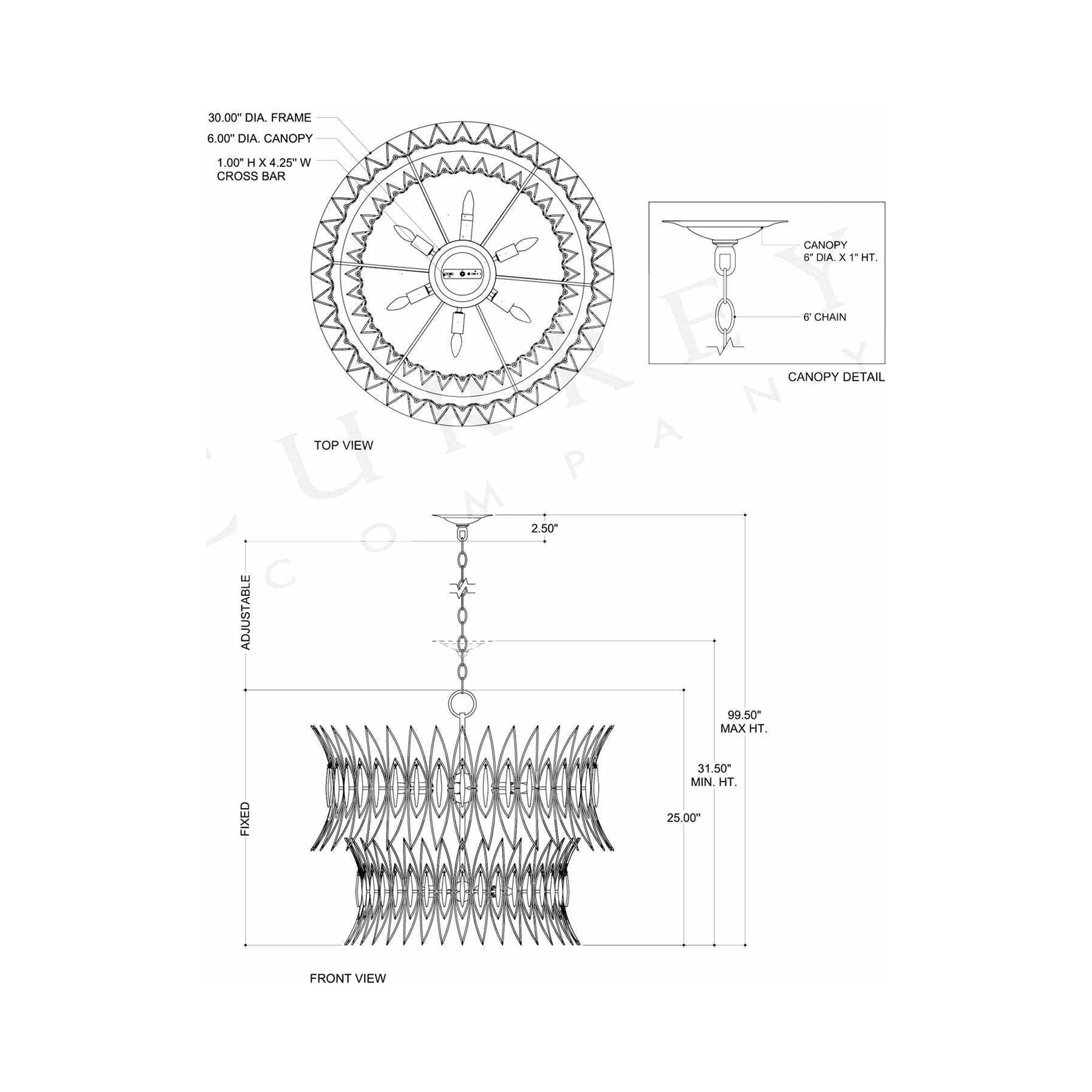 Marquise Two-Tier Chandelier - line drawing.