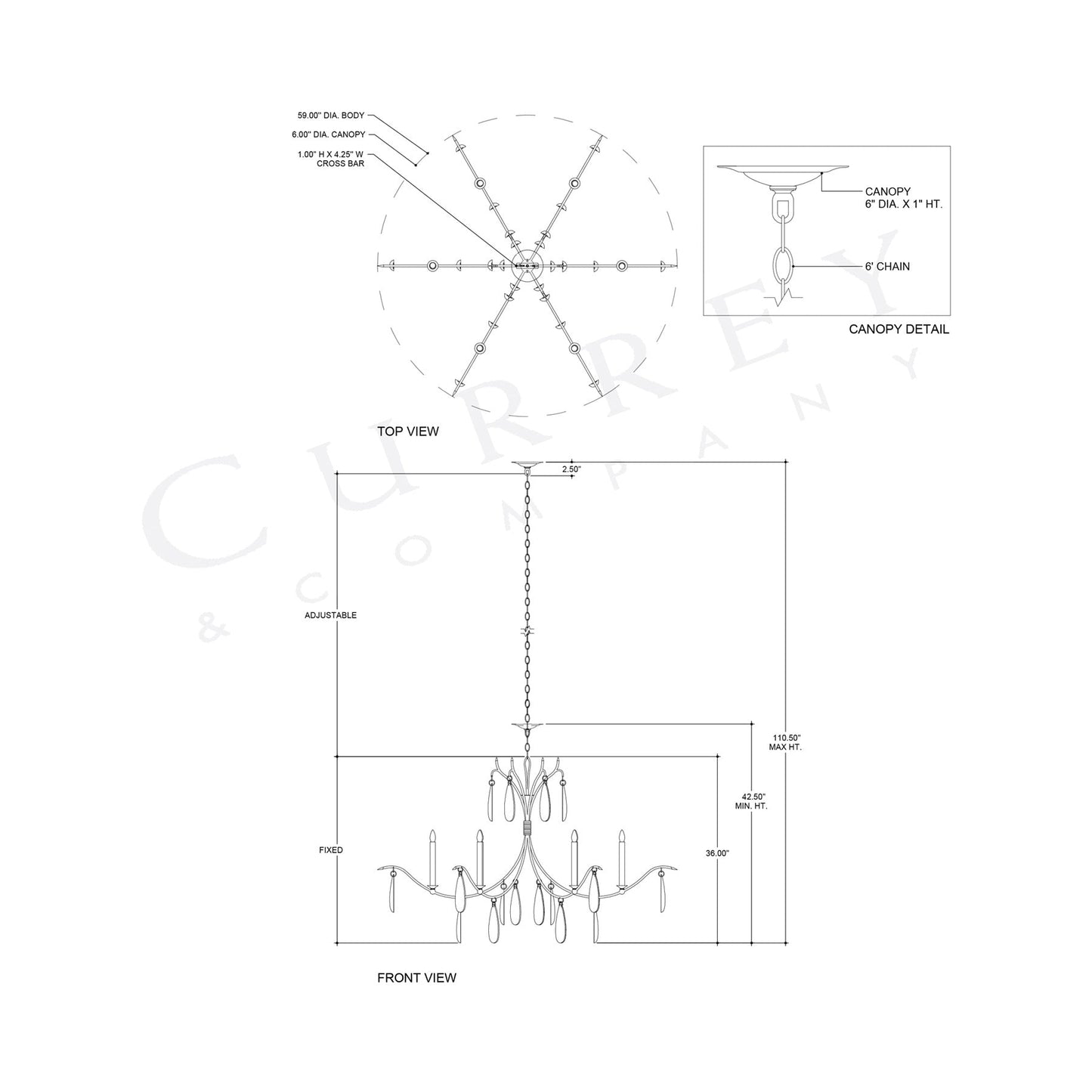 Marshallia Chandelier - line drawing.