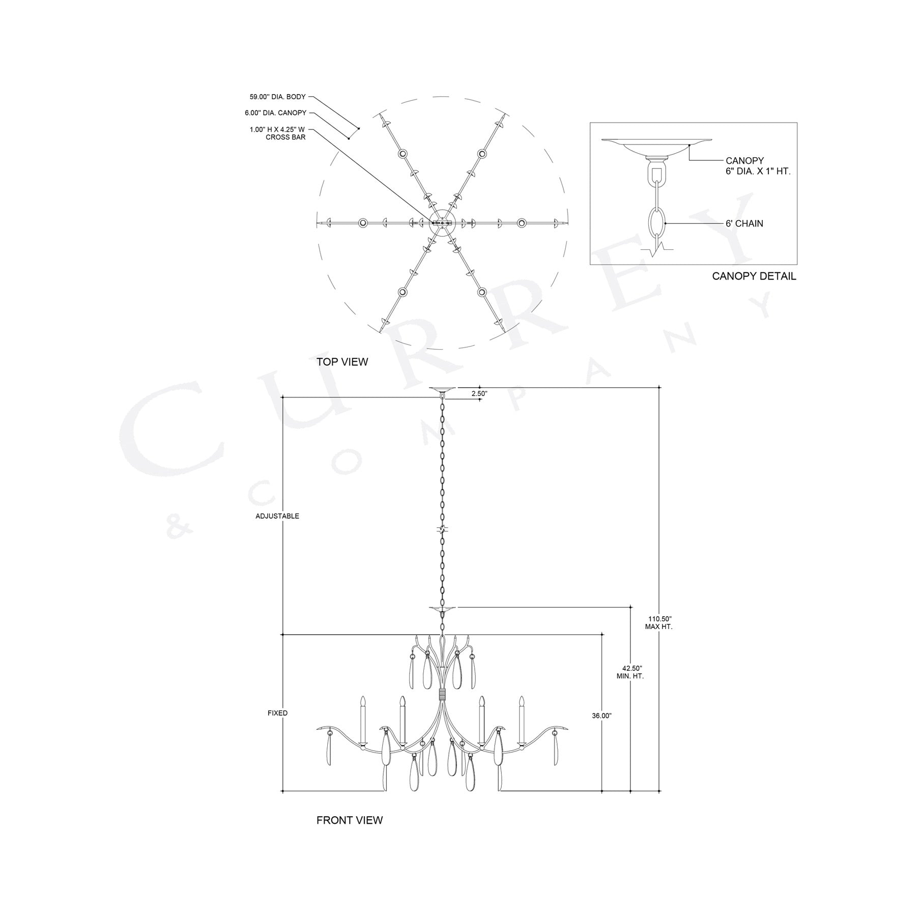 Marshallia Chandelier - line drawing.