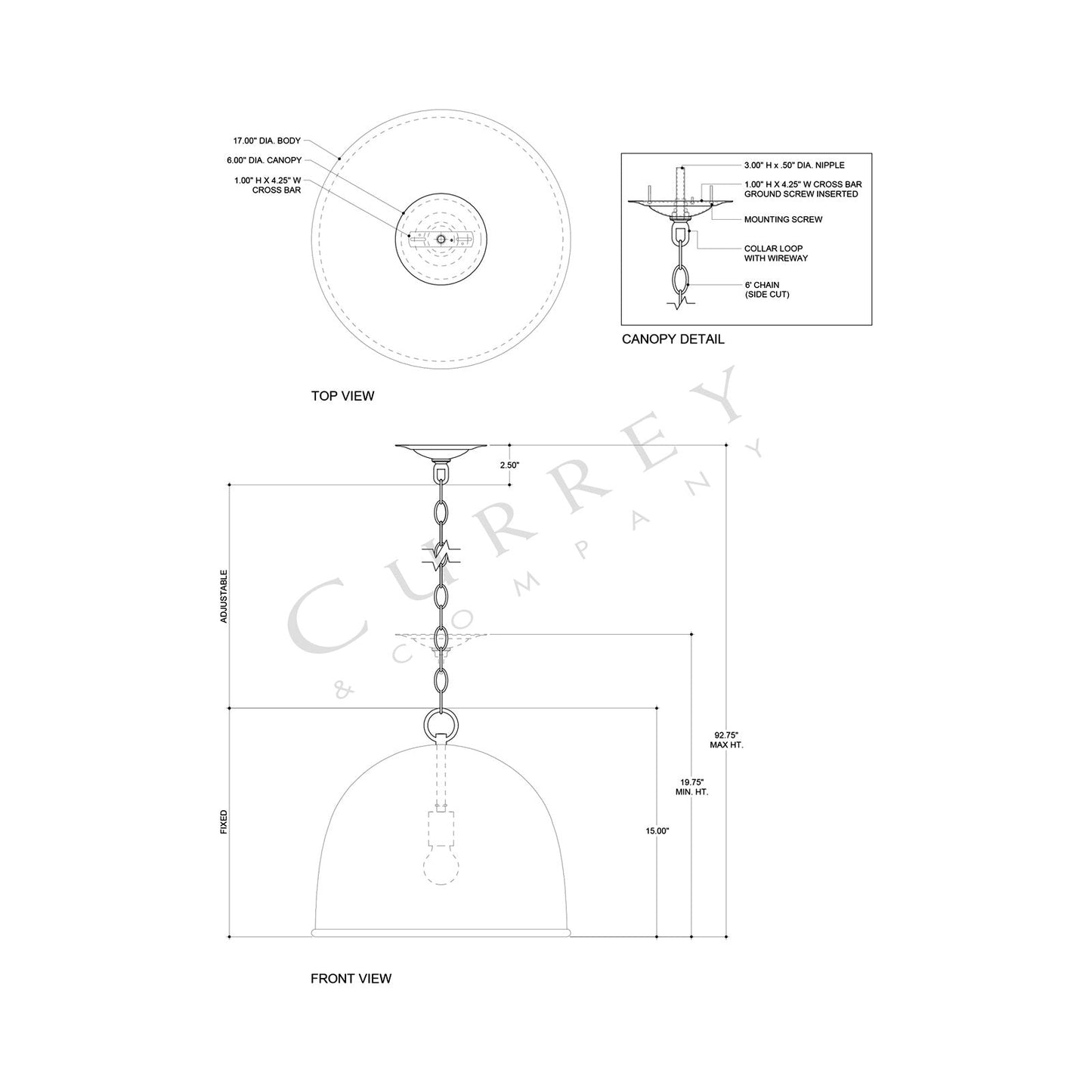 Matute Pendant Light - line drawing.