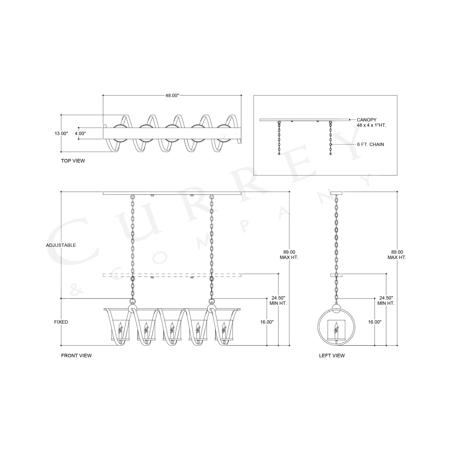 Maximus Chandelier - line drawing.