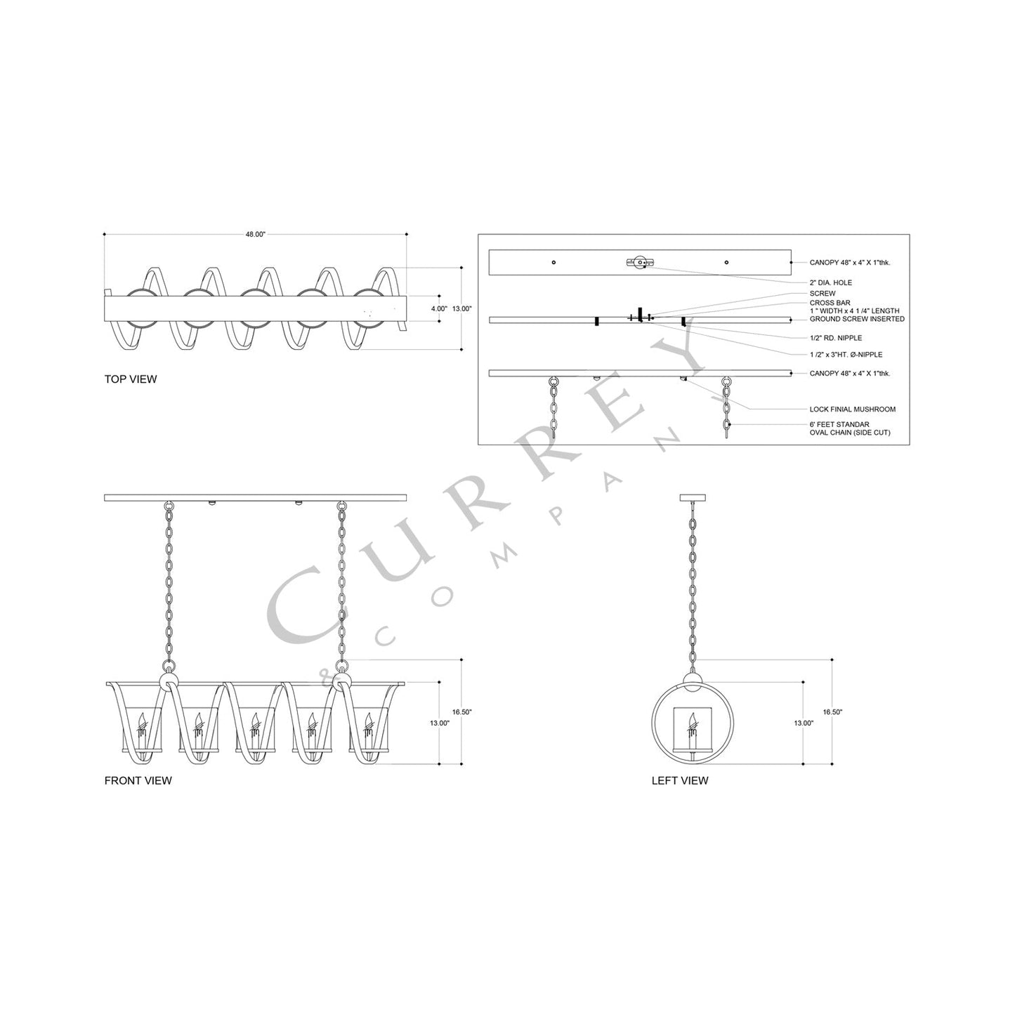 Maximus Chandelier - line drawing.