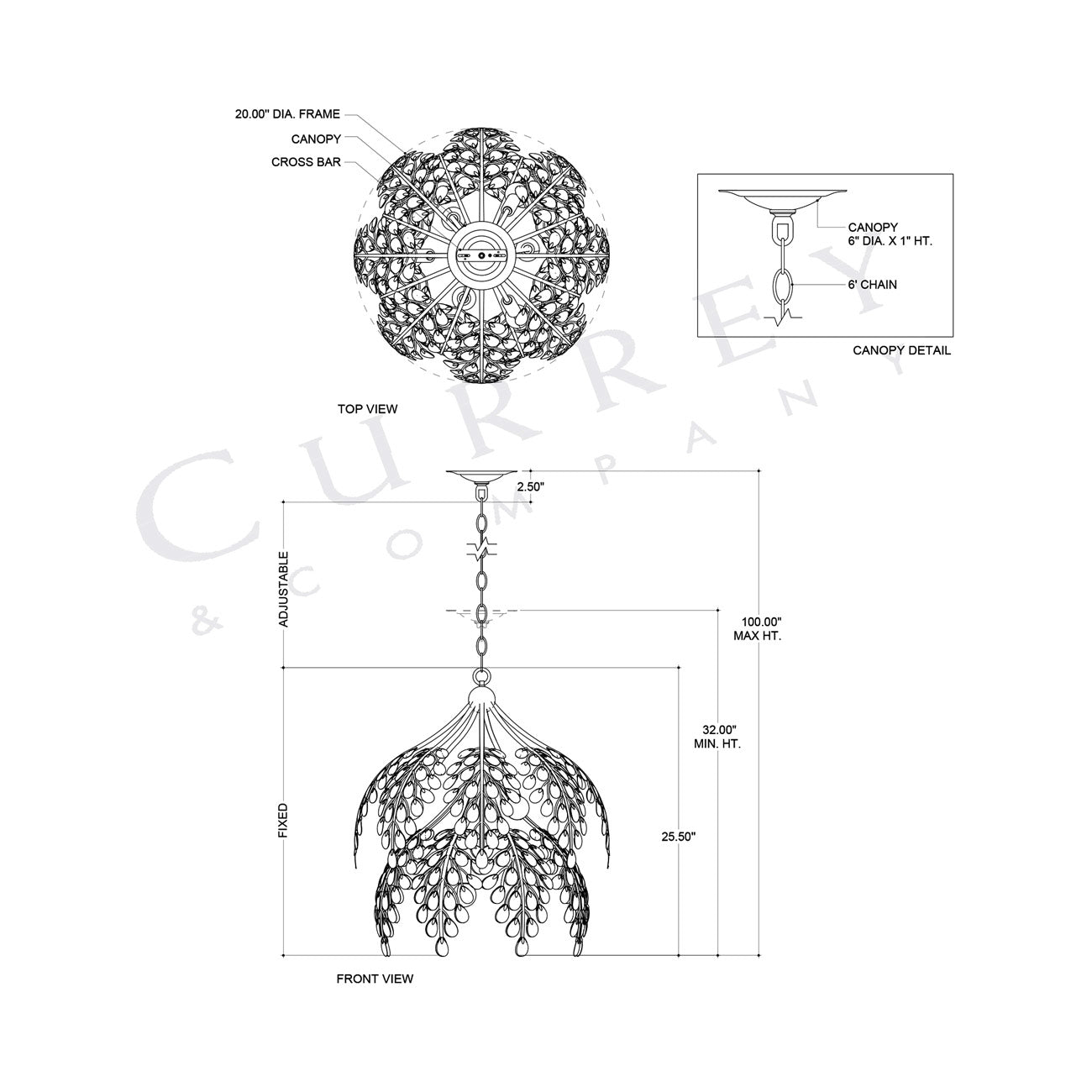 Maypan Pendant Light - line drawing.