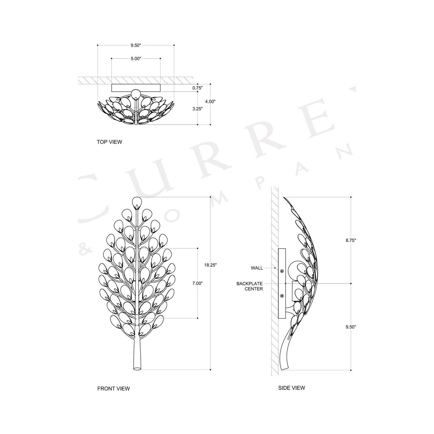 Maypan Wall Light - line drawing.