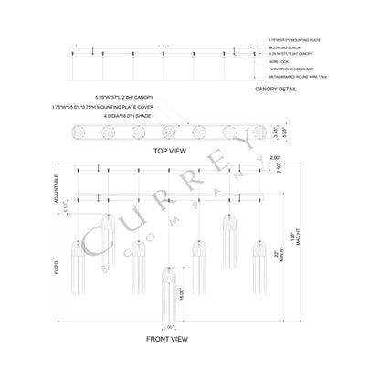 Medusa Linear Multi Pendant Light - line drawing.