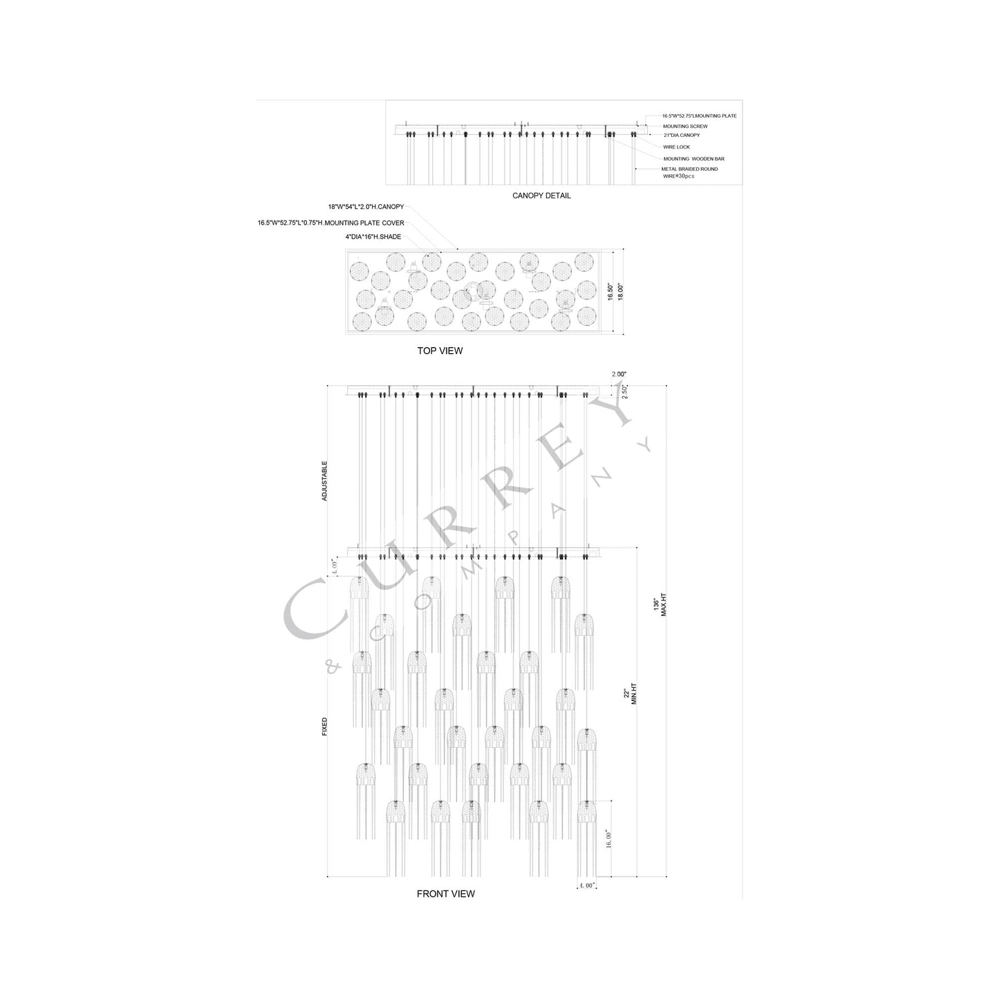 Medusa Linear Multi Pendant Light - line drawing.