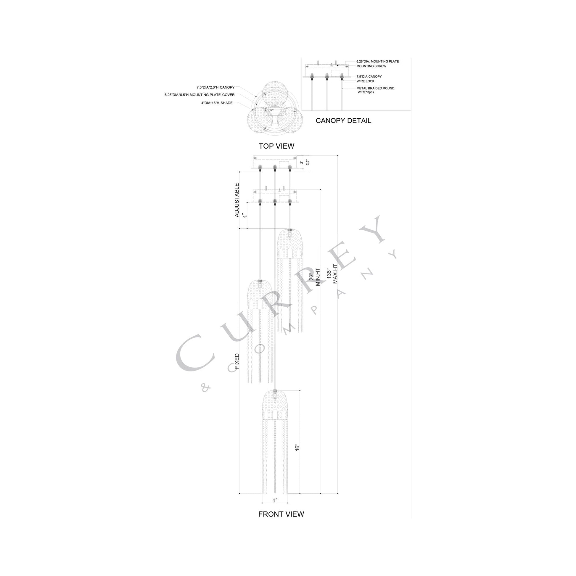 Medusa Multi Pendant Light  - line drawing.