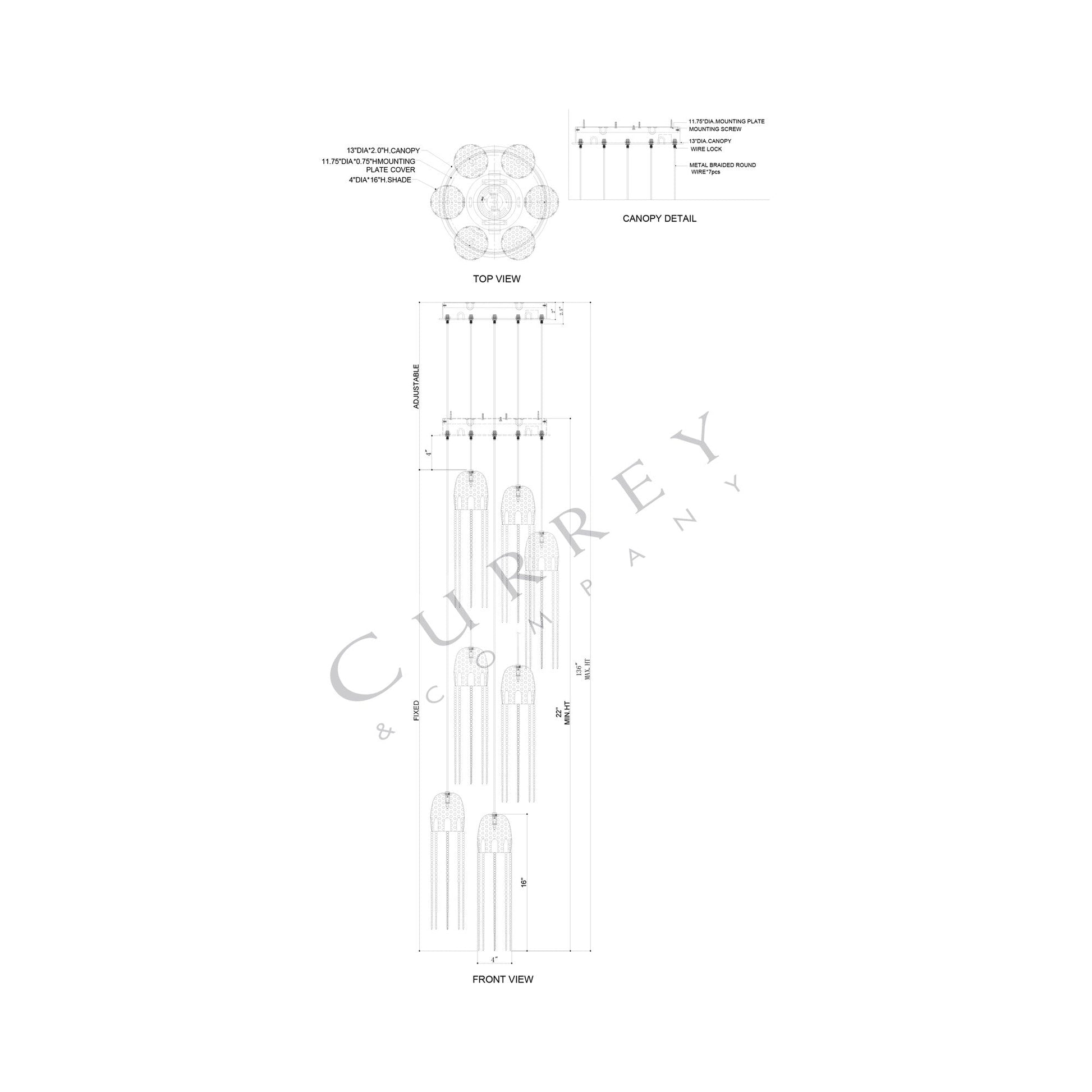 Medusa Multi Pendant Light  - line drawing.