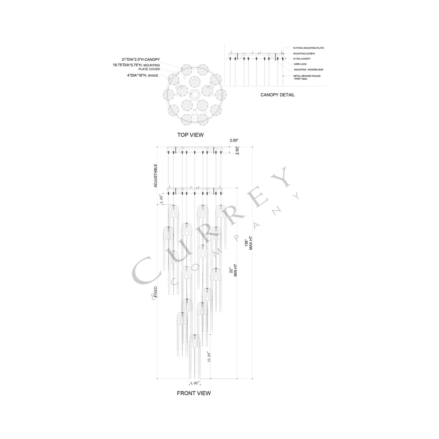 Medusa Multi Pendant Light  - line drawing.