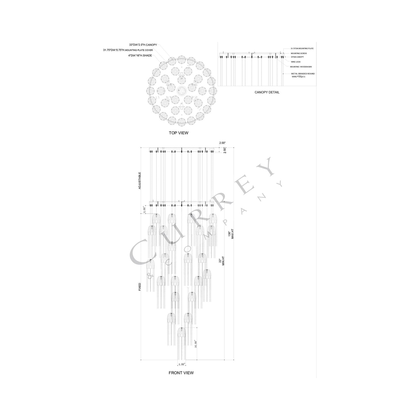 Medusa Multi Pendant Light  - line drawing.