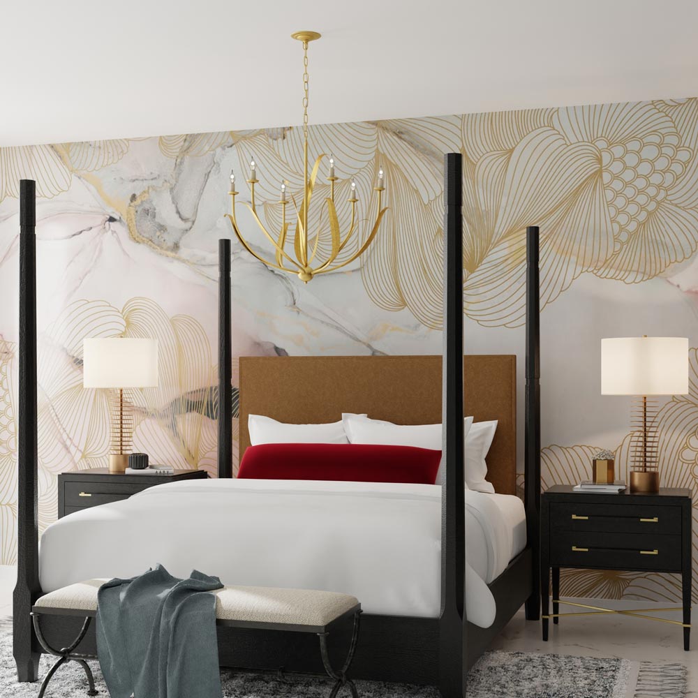 Menefee Chandelier in bedroom.