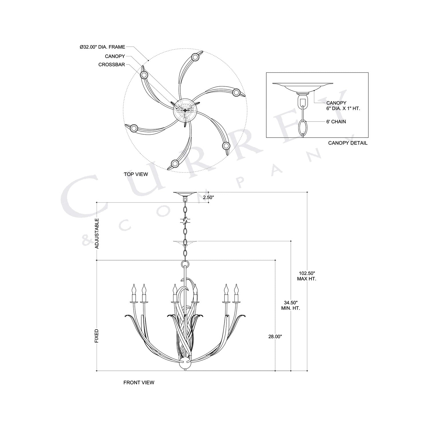Menefee Chandelier - line drawing.