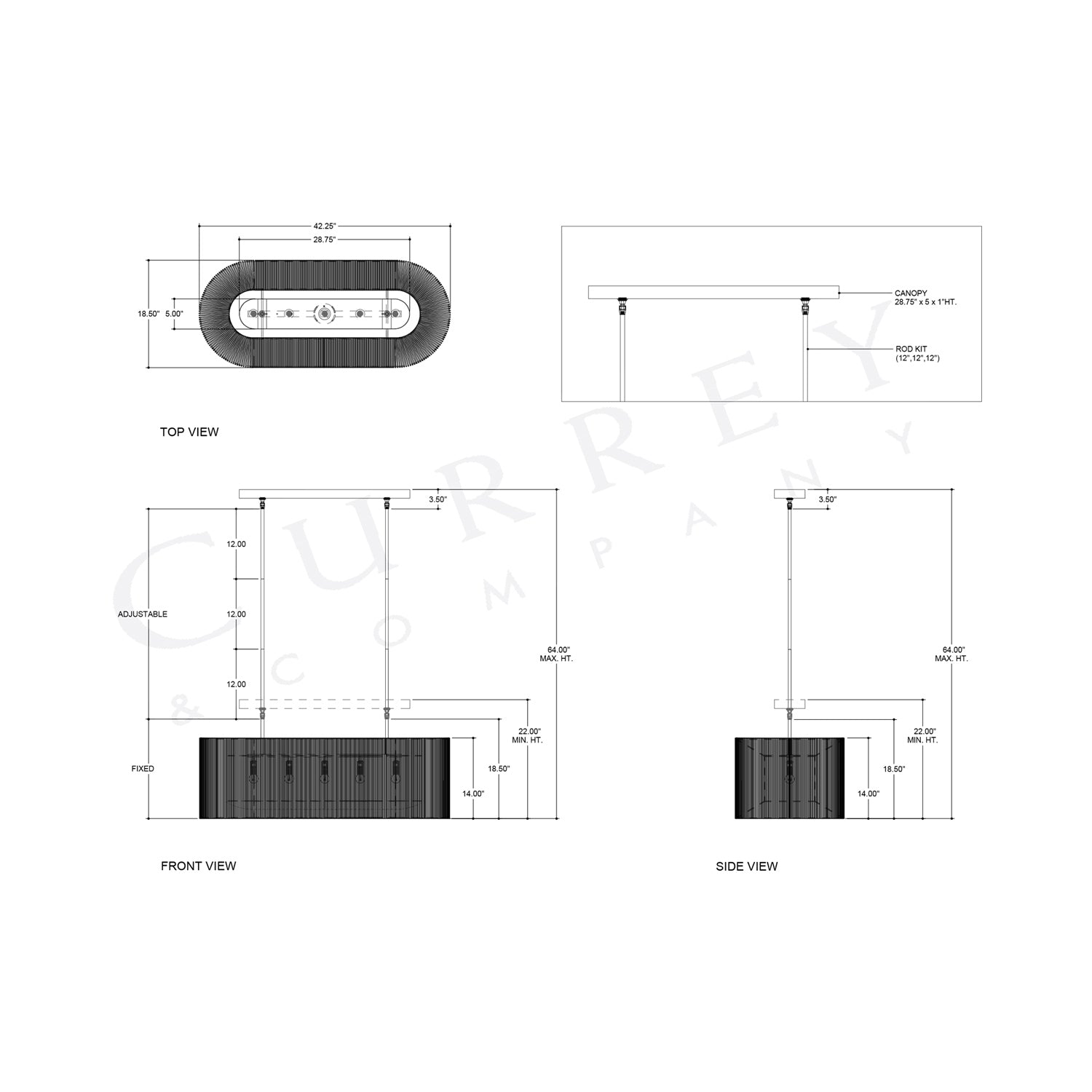 Mereworth Oval Chandelier - line drawing.