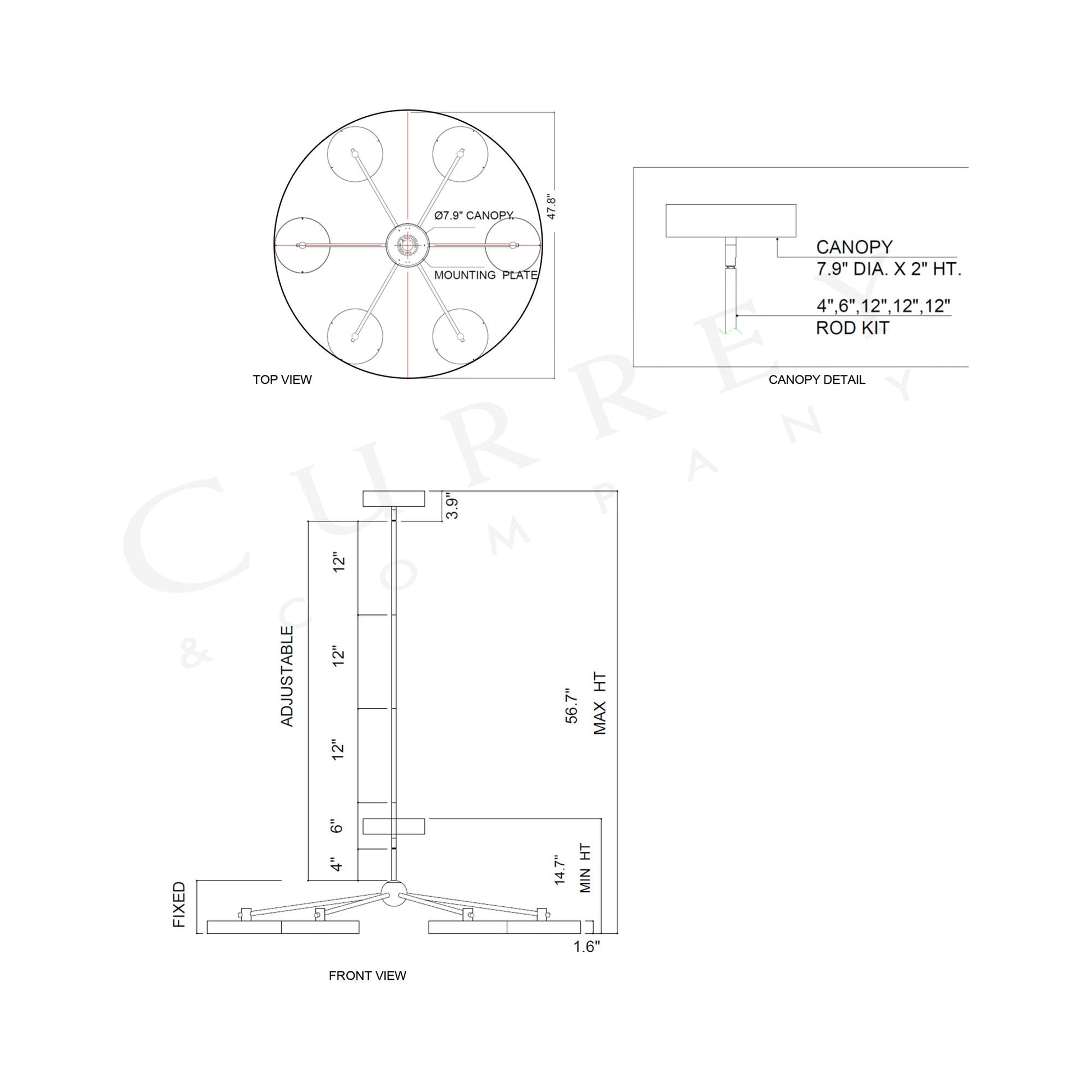 Merrick LED Chandelier - line drawing.