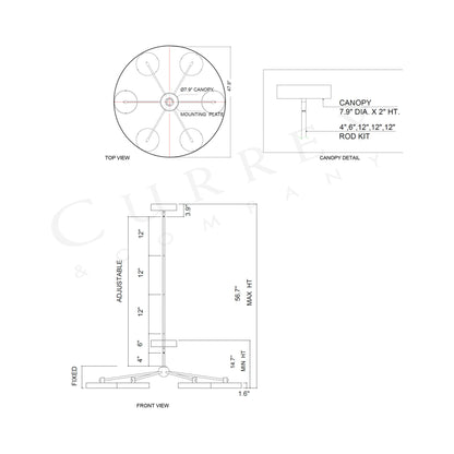 Merrick LED Chandelier - line drawing.
