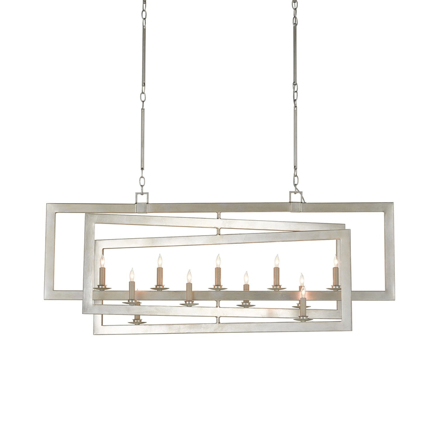 Middleton Rectangular Chandelier in Contemporary Silver Leaf.