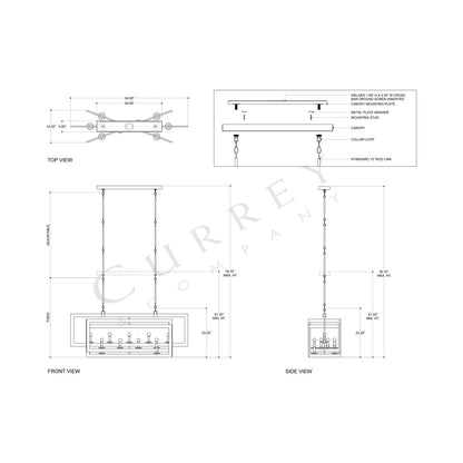 Middleton Rectangular Chandelier - line drawing.