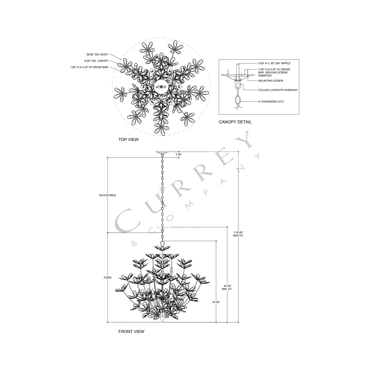 Midsummer Chandelier - line drawing.
