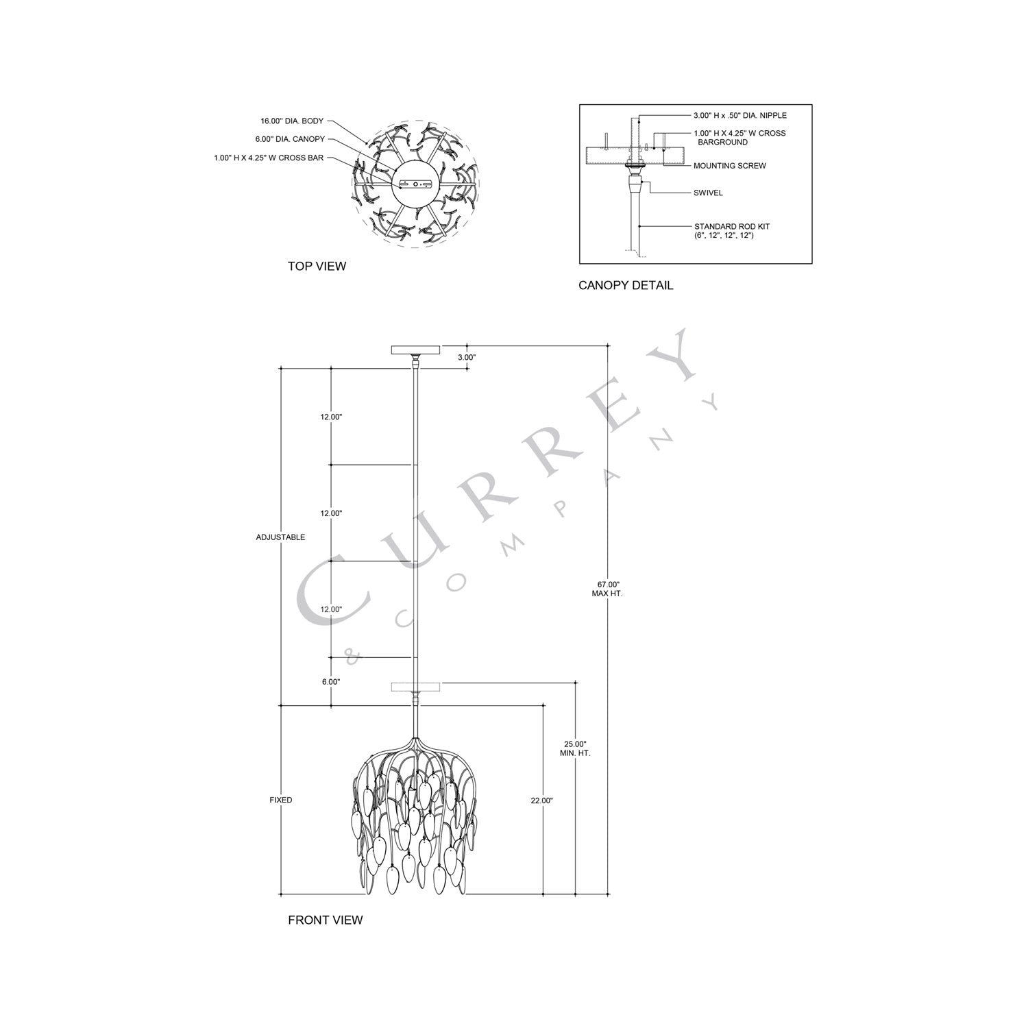 Midsummer Pendant Light - line drawing.