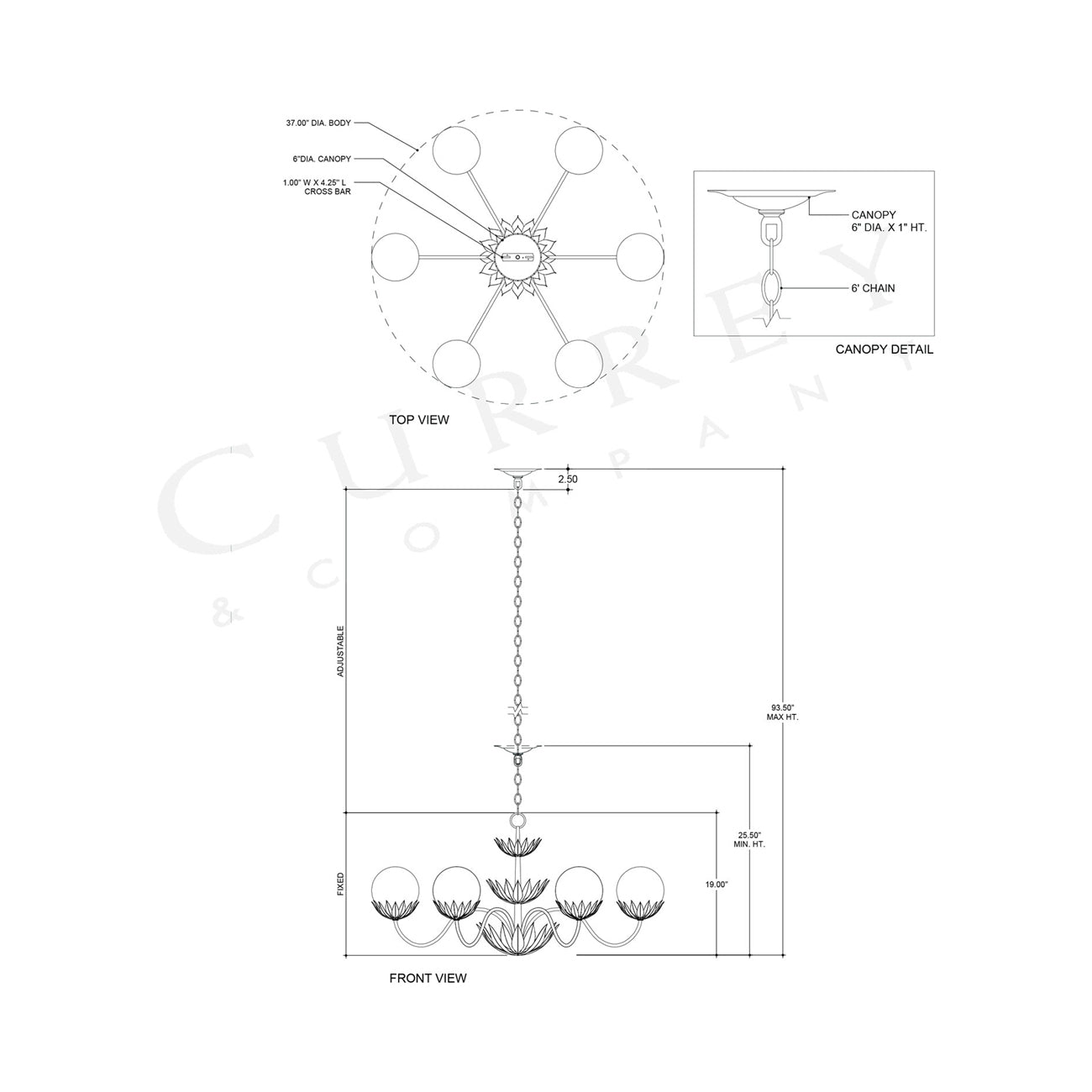 Mirasole Chandelier - line drawing.