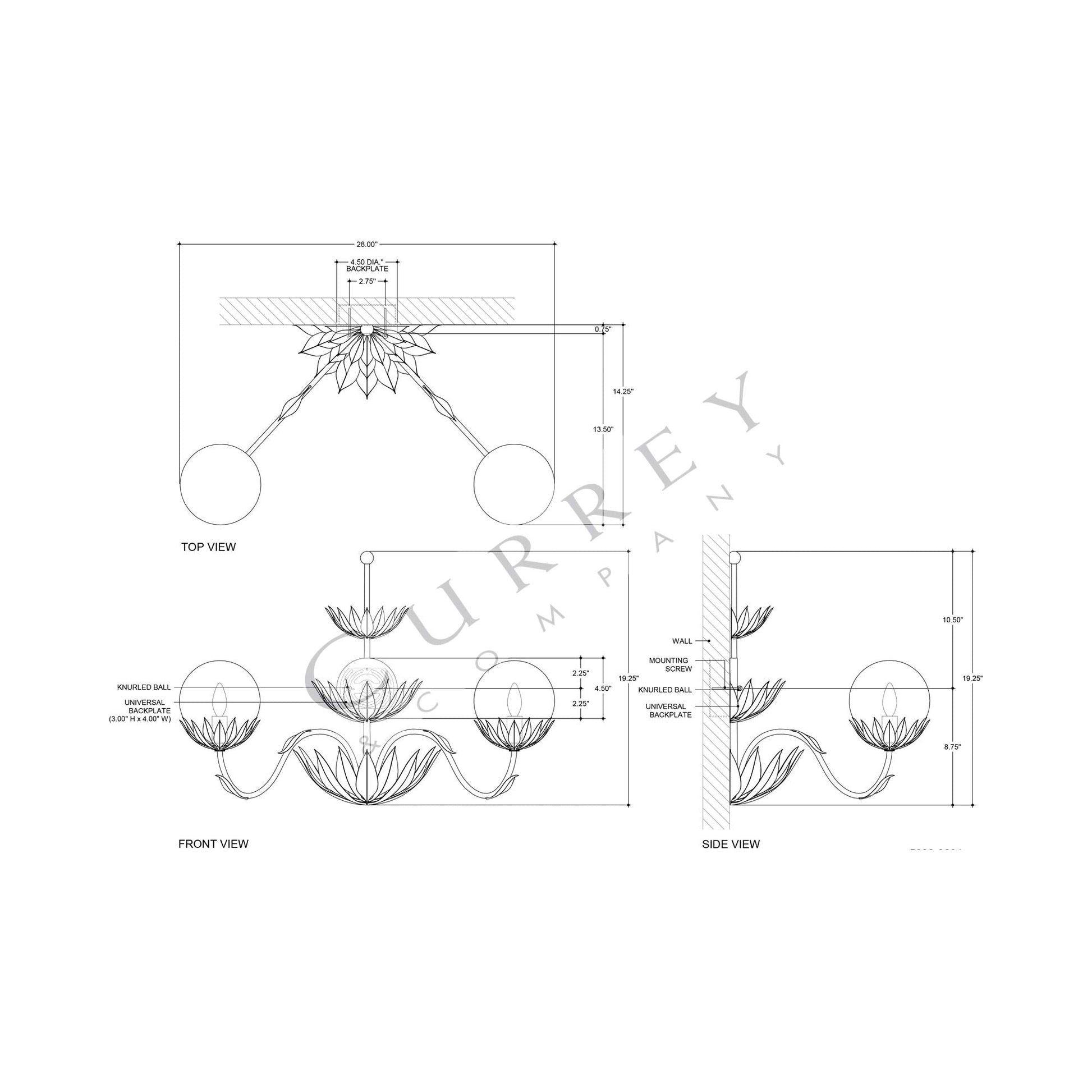 Mirasole Wall Light - line drawing.