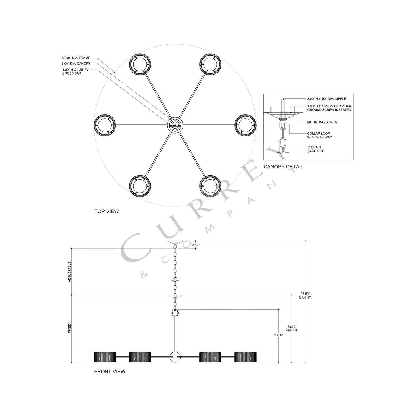 Monreale LED Chandelier - line drawing.