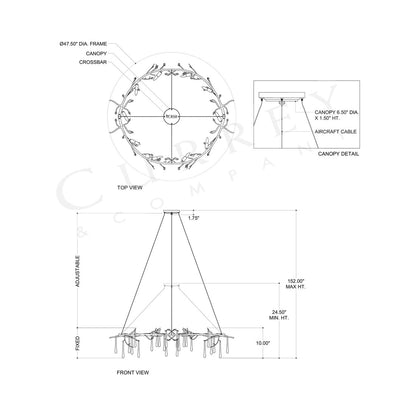 Morning Grove Chandelier - line drawing.