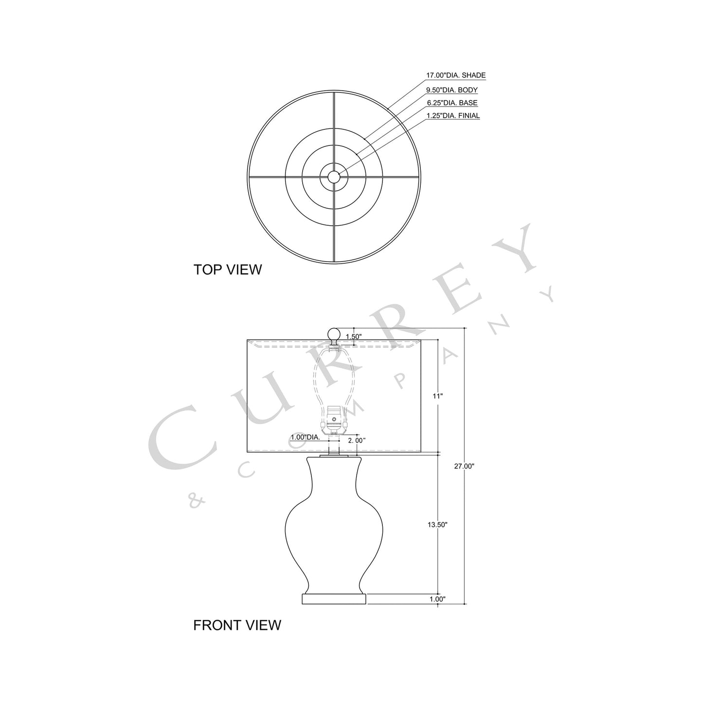 Muscadine Table Lamp - line drawing.