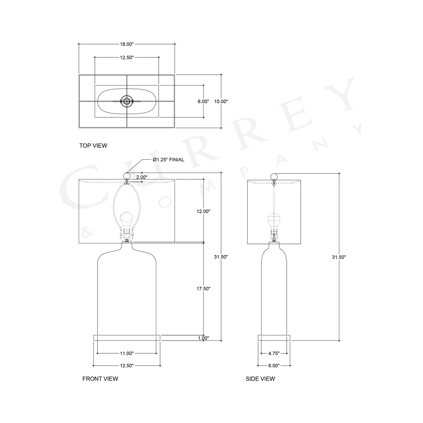 Musing Table Lamp - line drawing.
