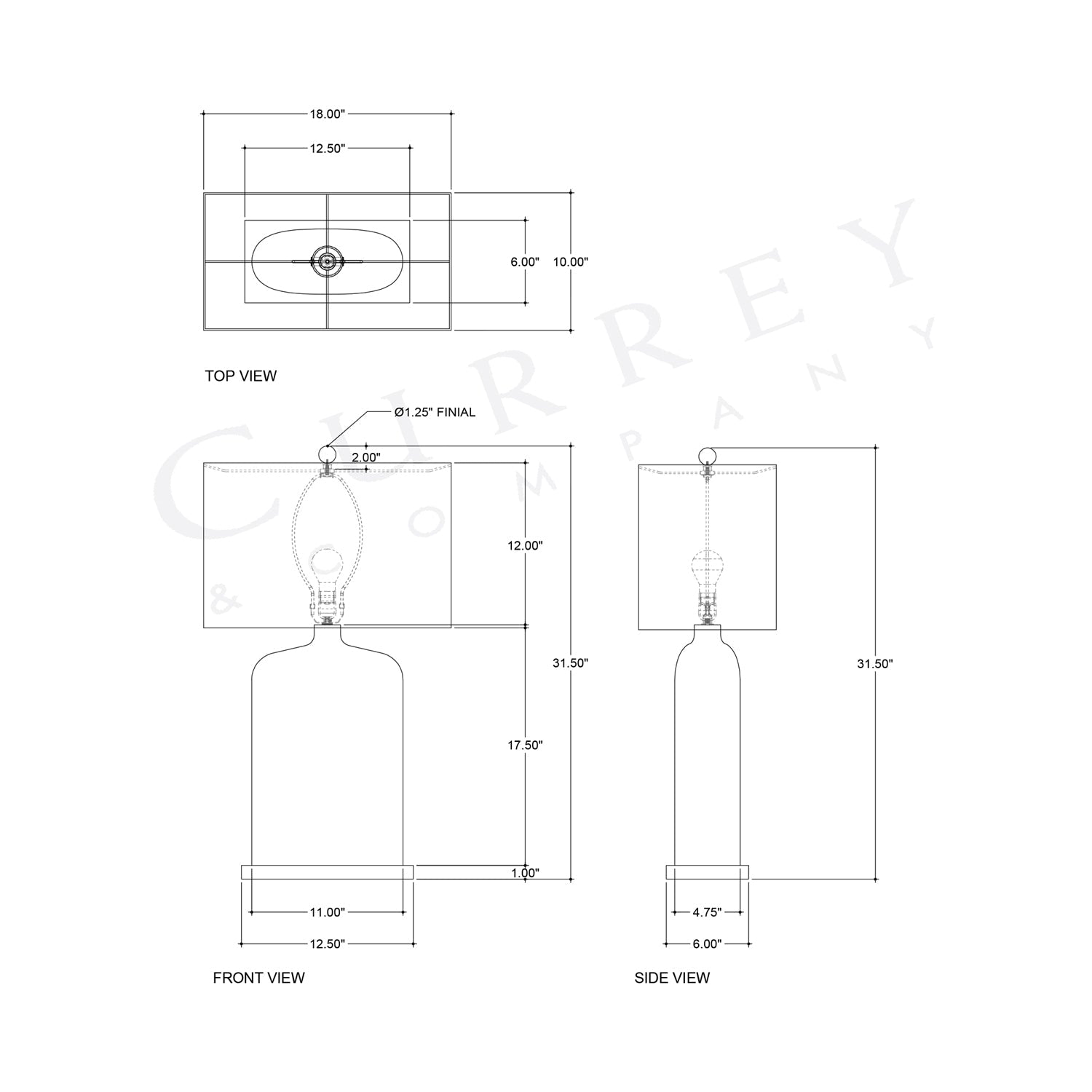 Musing Table Lamp - line drawing.