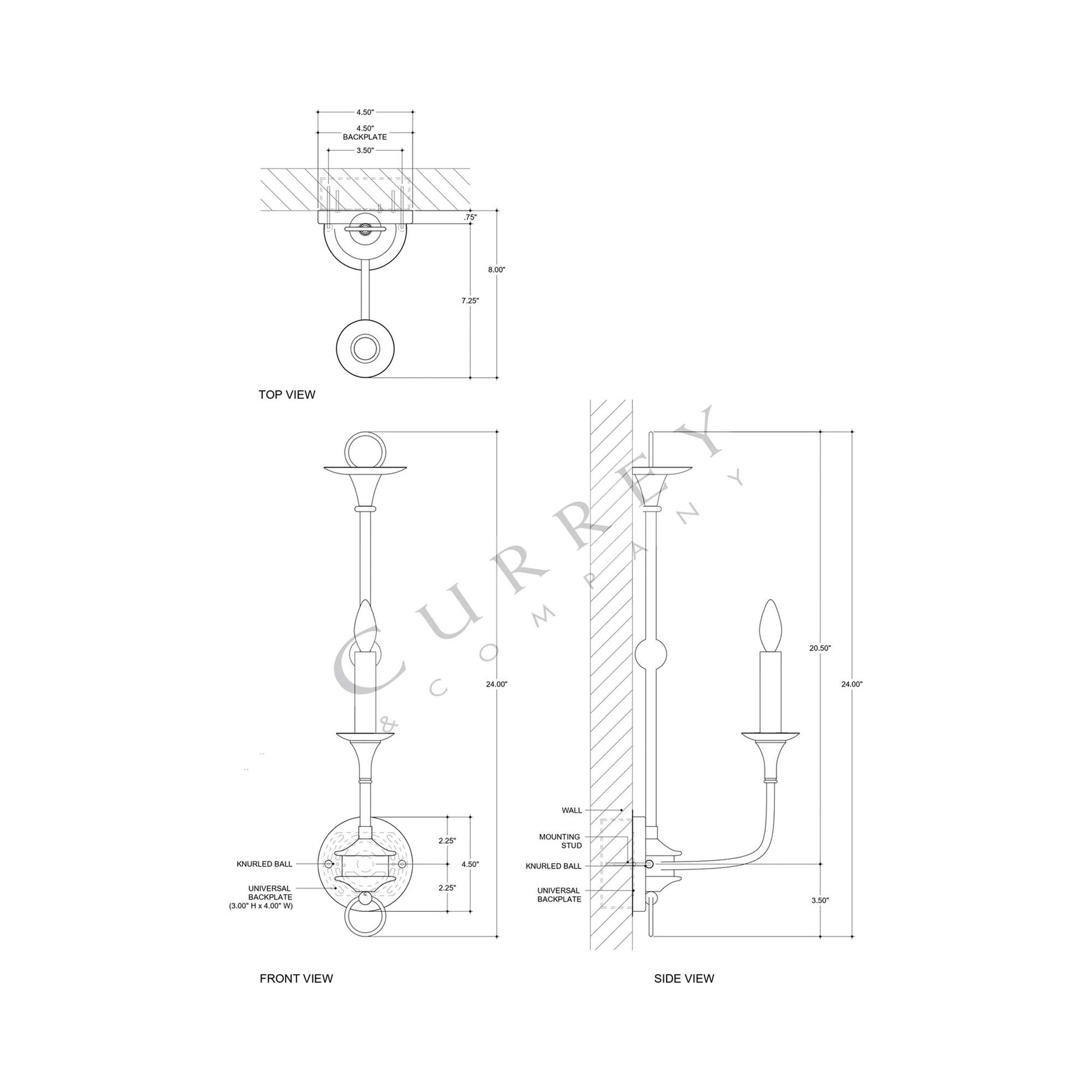 Nottaway Wall Light - line drawing.