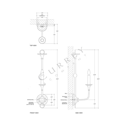 Nottaway Wall Light - line drawing.