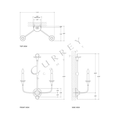 Nottaway Wall Light - line drawing.